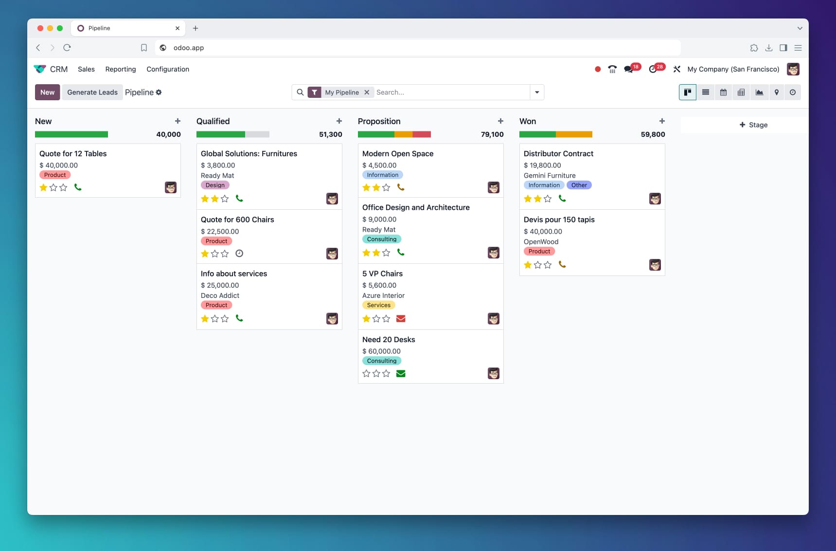 Odoo - Sample 3 for three columns